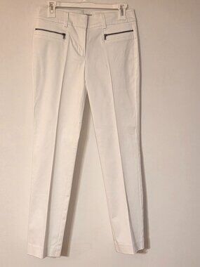 Cache White Zipper Pocket Rear Ankle Pleat Pants
